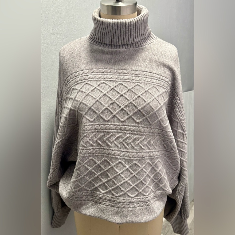 Oliver. O Super Soft Gray Bat Wing Oversized Cropped Turtleneck Sweater. Size M